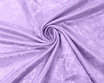 Lavender 58" Wide Polyester Flower Brocade Jacquard Satin Fabric, Wedding, Dressmaking