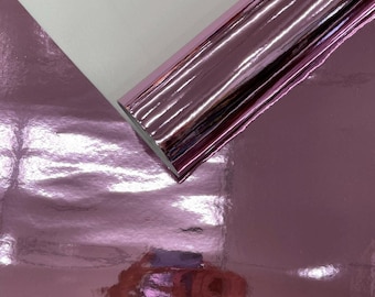 Vinile effetto specchio color rosa antico, tessuto per tappezzeria riflettente cromato, larghezza 54 pollici.