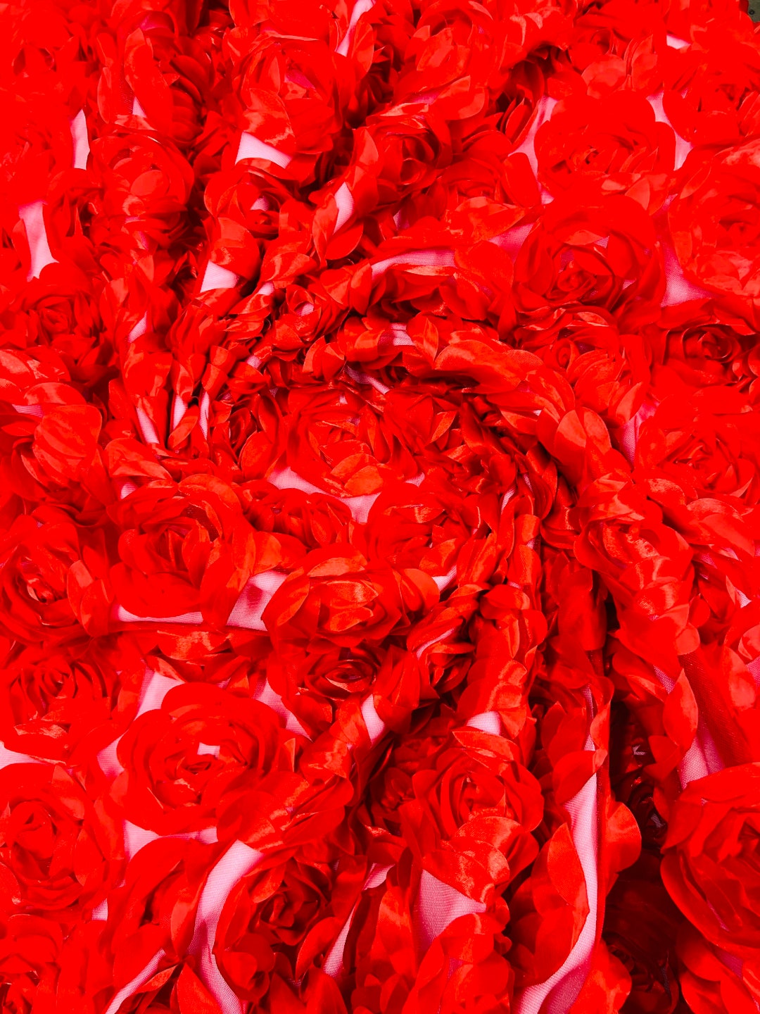 Stoff Roser Rot 3D Rosette Stickerei Satin Rose Blumen Floral Mesh Stoff Meterware ...