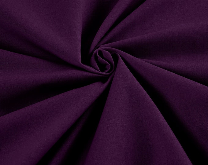 Plum - 58-59" Wide Premium Light Weight Poly Cotton Blend Broadcloth Fabric Sold By The Yard.