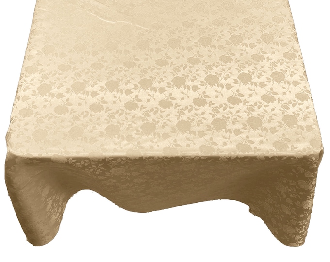 Champagne Roses Jacquard Satin Rectangular Tablecloth Seamless/Party Supply.