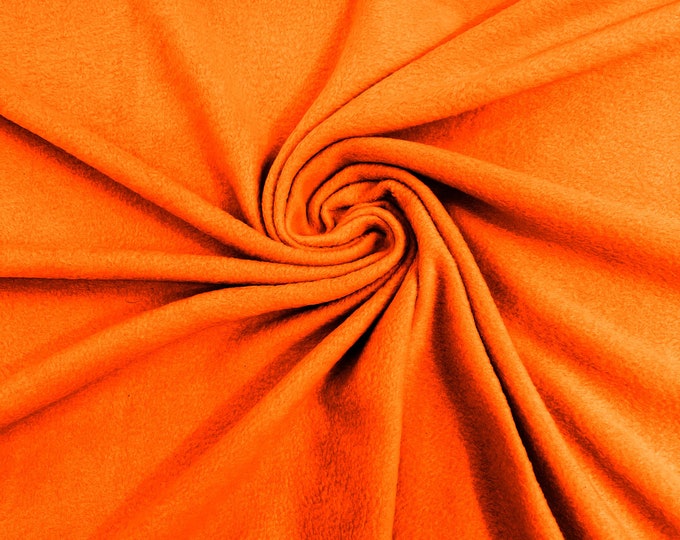 Neon Orange Solid Polar Fleece Fabric Anti-Pill 58" Wide Sold by The Yard.