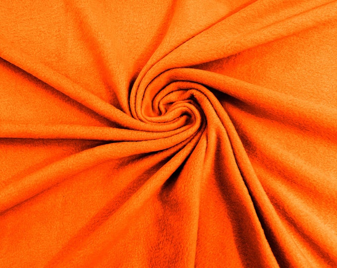Neon Orange Solid Polar Fleece Fabric Anti-Pill 58" Wide Sold by The Yard.