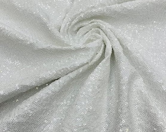 White - Mini Glitz Sequins on a 4 Way Stretch Spandex Fabric- Sold by The Yard.