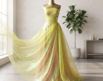 Sheer Crushed Organza Fabric, Yellow Iridescent 52" Wide| Costumes Apparel.