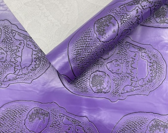 Purple 53/54" Wide Skull Fake Leather Upholstery, 3D Faux Leather PVC Vinyl Fabric Sold By The Yard.