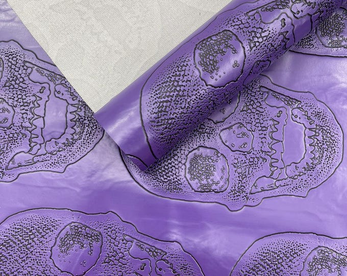 Purple 53/54" Wide Skull Fake Leather Upholstery, 3D Faux Leather PVC Vinyl Fabric Sold By The Yard.