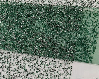 Hunter Green - Glitter Rhinestones on Mesh Fabric, | Glimmer | Sparkle Fabric (by The Yard).