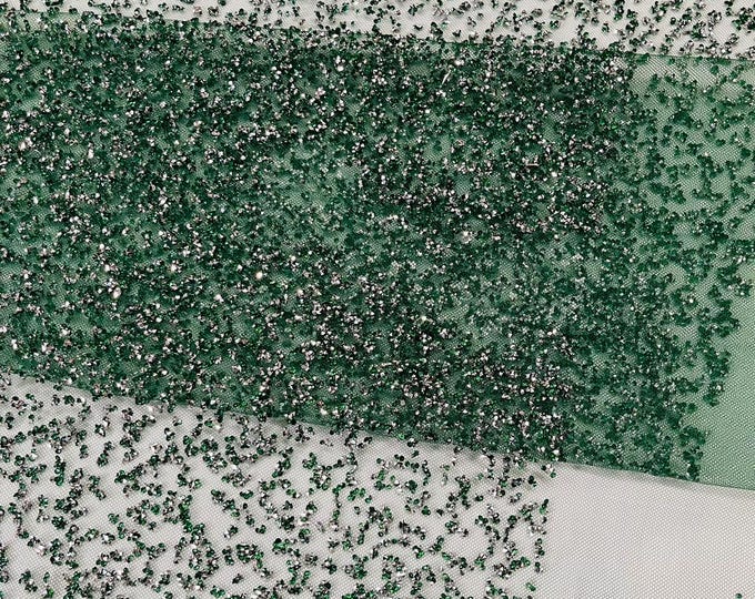 Hunter Green - Glitter Rhinestones on Mesh Fabric, | Glimmer | Sparkle Fabric (by The Yard).