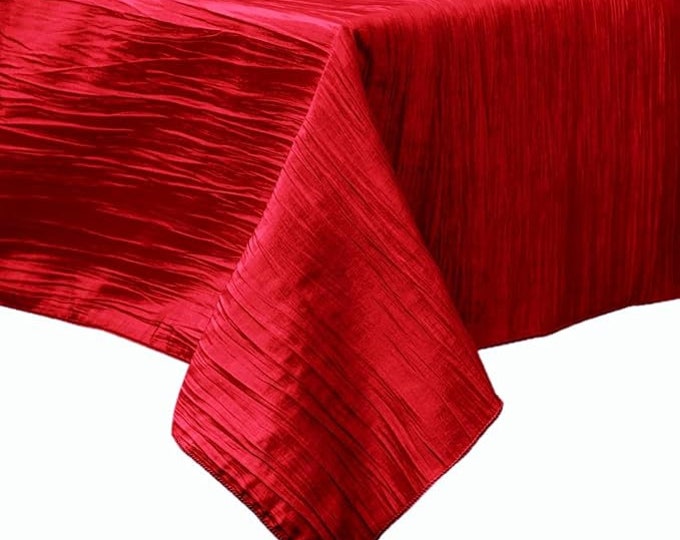 Red Square Light Weight Accordion Design Crushed Taffeta Seamless Table Overlay