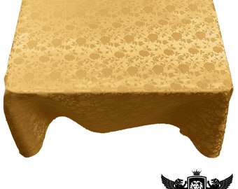 Sun Gold Square Tablecloth Roses Jacquard Satin Overlay for Small Coffee Table Seamless.