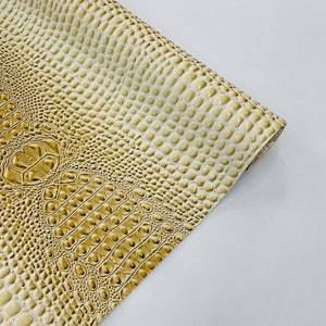 Butter Cream Glossy Two Tone Gator Fake Leather Upholstery, 3-D Crocodile Skin Texture Faux Leather PVC Vinyl/54&quot; Wide