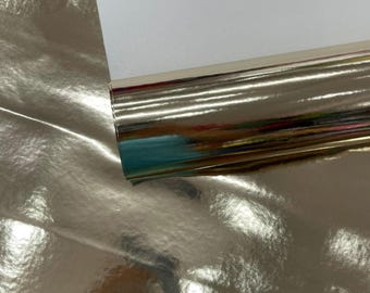 Spegelvinyltyg, ljusguldförkromad reflekterande klädselmaterial 136 cm brett