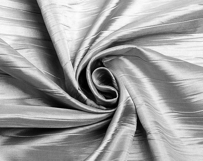 Silver - Crushed Taffeta Fabric - 54" Width - Creased Clothing Decorations Crafts - Sold By The Yard