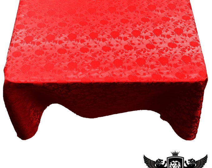 Red Square Tablecloth Roses Jacquard Satin Overlay for Small Coffee Table Seamless.