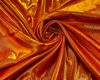 Orange/Gold Metallic Lame Foil/ Polyester Fabric/Stretch Fabric/Light Weight/ 58 Inches Wide.