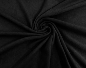 Black Solid Polar Fleece Fabric Anti-Pill 58" Wide Sold by The Yard.