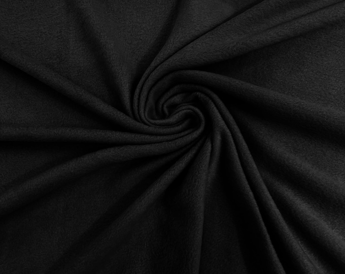 Black Solid Polar Fleece Fabric Anti-Pill 58" Wide Sold by The Yard.