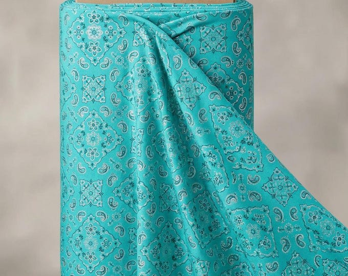 Jade Metallic Bandanna Print Stretch Tricot Spandex Fabric by the Yard, 4 Way Stretch Nylon Lycra, Swimwear Dance Fabric 59/60” Wide