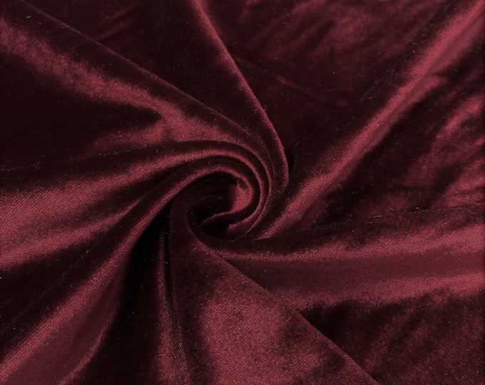 Burgundy 60" Wide 90% Polyester 10 percent Spandex Stretch Velvet Fabric for Sewing Apparel Costumes Craft, Sold By The Yard.