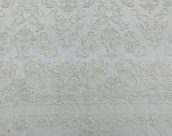 White My Lady Hand Beaded Sequins Lace Fabric/Sequin For Wedding Bridal 52" wide.