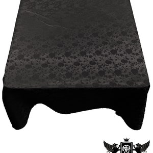 Black Roses Jacquard Satin Rectangular Tablecloth Seamless/Party Supply.