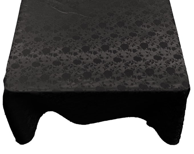 Black Roses Jacquard Satin Rectangular Tablecloth Seamless/Party Supply.