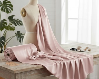 Satin Fabric in Blush Pink Matte Stretch Lamour, 58" Wide for Apparel