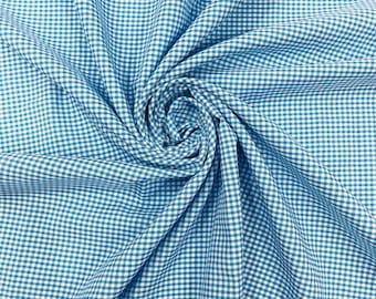 Turquoise Gingham 1/8” Squares, Polyester Checkered Fabric- Sold by the yard