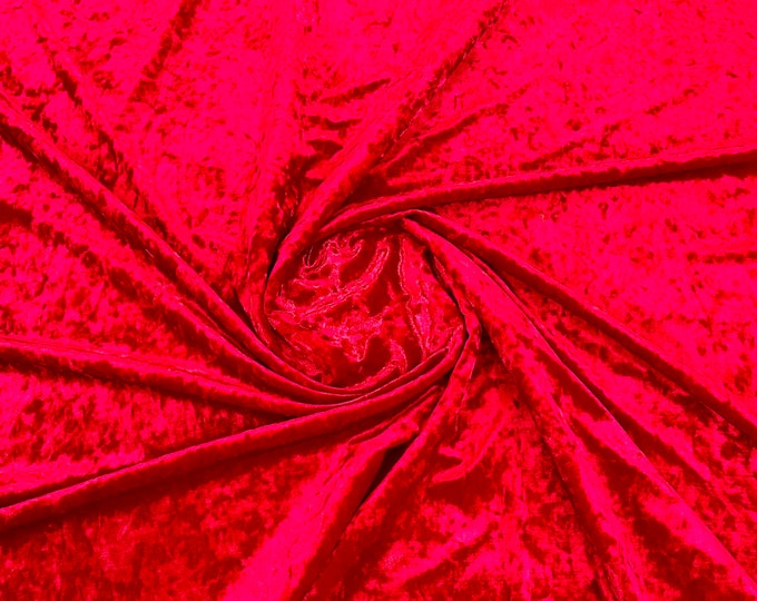 Red 60" Wide 90% Polyester 10 Percent Spandex Stretch Crushed Velvet Fabric for Sewing Apparel Costumes Craft, Sold By The Yard.