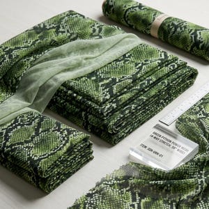 Green Snake Print Mesh Fabric 58” Wide | Sheer Stretch Power Mesh | Python Pattern Spandex Fabric for Dancewear & Fashion