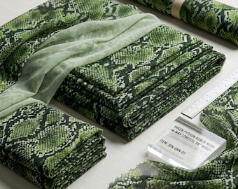 Green Snake Print Mesh Fabric 58” Wide | Sheer Stretch Power Mesh | Python Pattern Spandex Fabric for Dancewear & Fashion