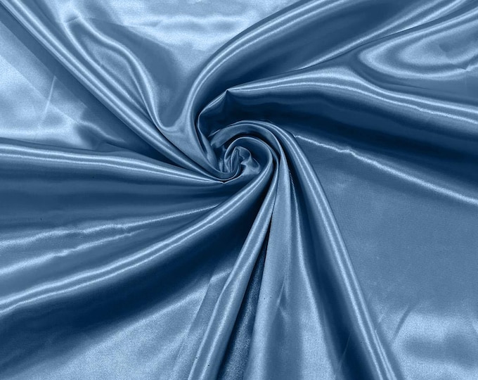 Coppen Blue  Shiny Satin Charmeuse Fabric| 58" Wide| Wedding| Bridal| Evening Gown| Prom.