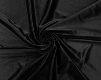 Black Deluxe Shiny Polyester Spandex Fabric Stretch 58" Wide Sold by The Yard.