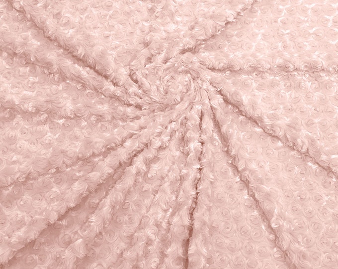 Peach 58" Wide Minky Swirl Rose Blossom Ball Rosebud Plush Fur Fabric Polyester