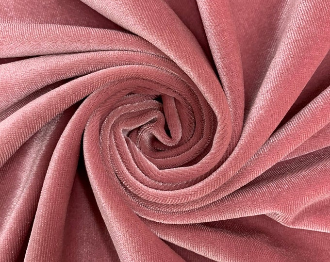 Dusty Rose 60" Wide 90% Polyester 10 Percent Spandex Stretch Velvet Fabric for Sewing Apparel Costumes Craft, Sold By The Yard.