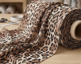 Leopard Print Mesh Fabric 60” Wide | Sheer Stretch Power Mesh | Brown Animal Print Spandex Fabric for Dancewear & Fashion