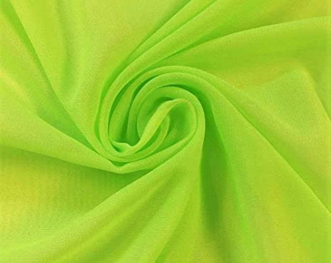 Neon Lime  58/60" Wide 100% Polyester Soft Light Weight, Sheer, See Through Chiffon Fabric Sold By The Yard.