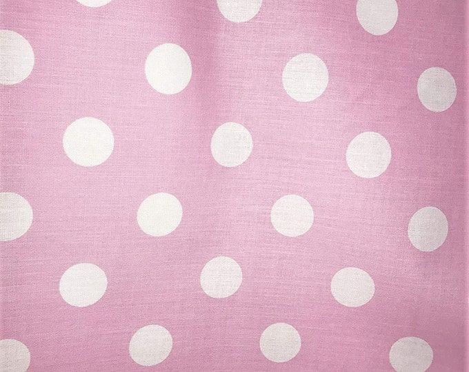 White On Pink 58" Wide Premium 1 inch Polka Dot Poly Cotton Fabric Sold By The Yard.