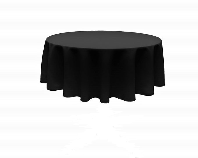 Black - Solid Round Polyester Poplin Tablecloth Seamless.