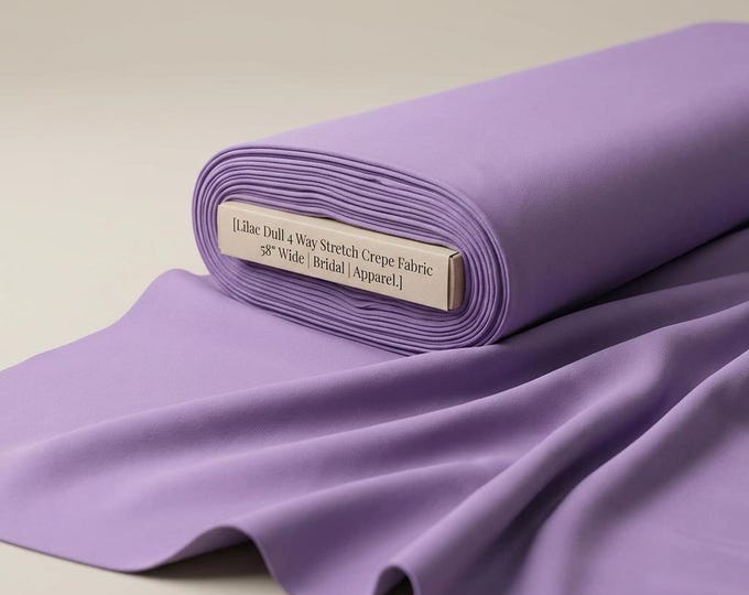 Lilac Dull 4 Way Stretch Crepe Fabric By The Yard, Matte Bridal Crepe Spandex Fabric For Dresses Gowns Apparel