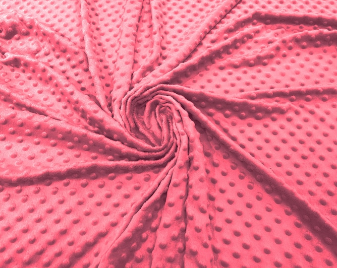 Hot Pink Polka Dot Minky Fabric By The Yard | Super Soft Minkee Fabric | 58’’ Wide | 2 Way Stretch Polka Dot Minky Fabric.