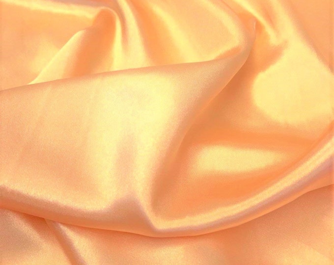 Peach 95 Percent  Polyester 5% Spandex, 58 Inches Wide Matte Stretch L'Amour Satin Fabric, Sold By The Yard.