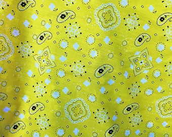 Yellow 58/59" Wide 65% Polyester 35 percent  Cotton Bandanna Print Fabric, Good for Face Mask Covers, Sold By The Yard.