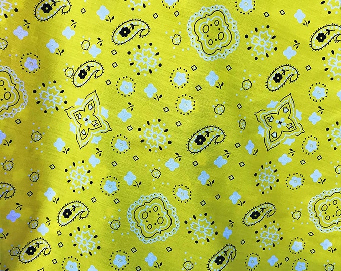 Yellow 58/59" Wide 65% Polyester 35 percent  Cotton Bandanna Print Fabric, Good for Face Mask Covers, Sold By The Yard.