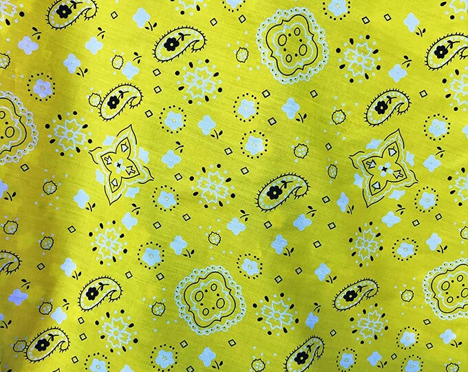 Yellow 58/59" Wide 65% Polyester 35 percent  Cotton Bandanna Print Fabric, Good for Face Mask Covers, Sold By The Yard.