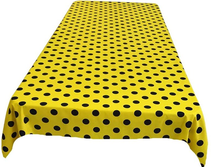 New Creations Fabric & Foam Inc, Polka Dot Poly Cotton Tablecloth (Black Dot on Yellow. Choose Size Below