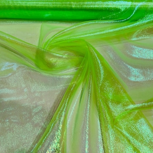 Neon Green Iridescent Crush 40-45 Inches Wide 100% Polyester Soft Light Weight, Sheer, See Through iridescent Organza-Sold By The Yard.