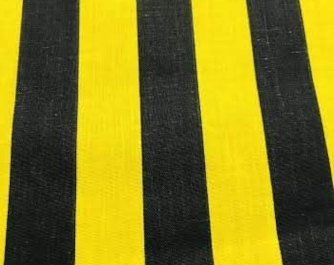 Black on Yellow 60" Wide by 1" Stripe Poly Cotton Fabric Sold By The Yard.