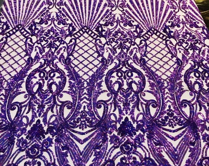 NEW!!! iridescent damask sequin design on a 4 way stretch mesh-dresses-prom-nightgown-sold by the yard-free shipping in the USA-